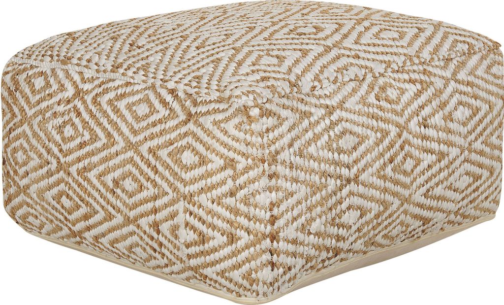 BELIANI Pouf Beige u. Weiß Jute Quadratisch 60x60 cm Geometrisches Muster Boho Bodenkissen Sitzkissen Sitzpouf Wohnzimmer Schlafzimmer Kinderzimmer