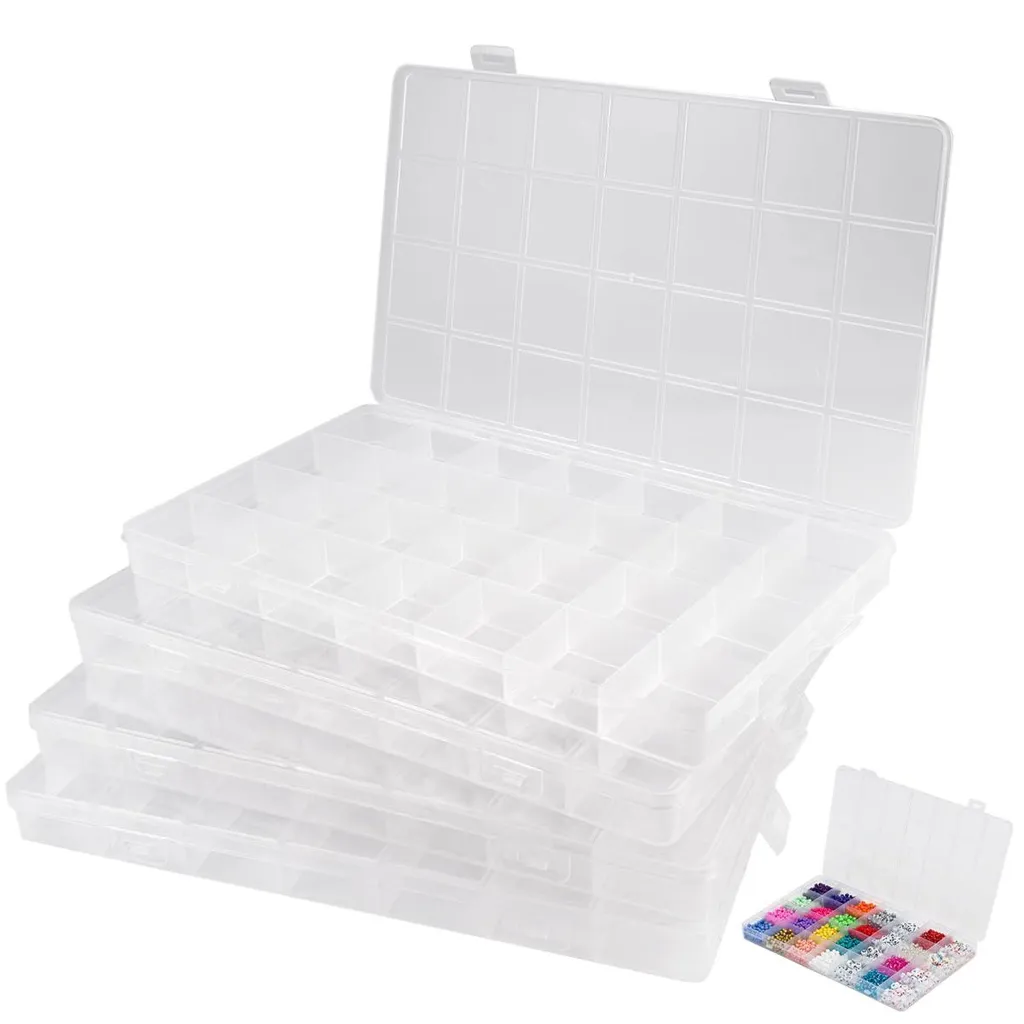 Rangement bijoux et perles boîte 28 cases transparente lot de 4 pièces