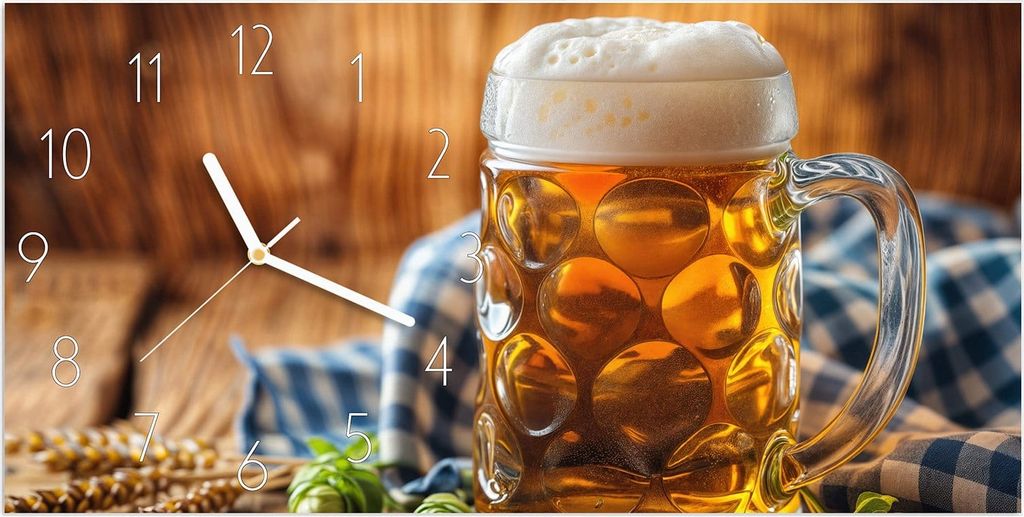 Wanduhr aus Glas mit Motiv Bierglas- 60 x 30 cm - inkl. Aufhängesystem