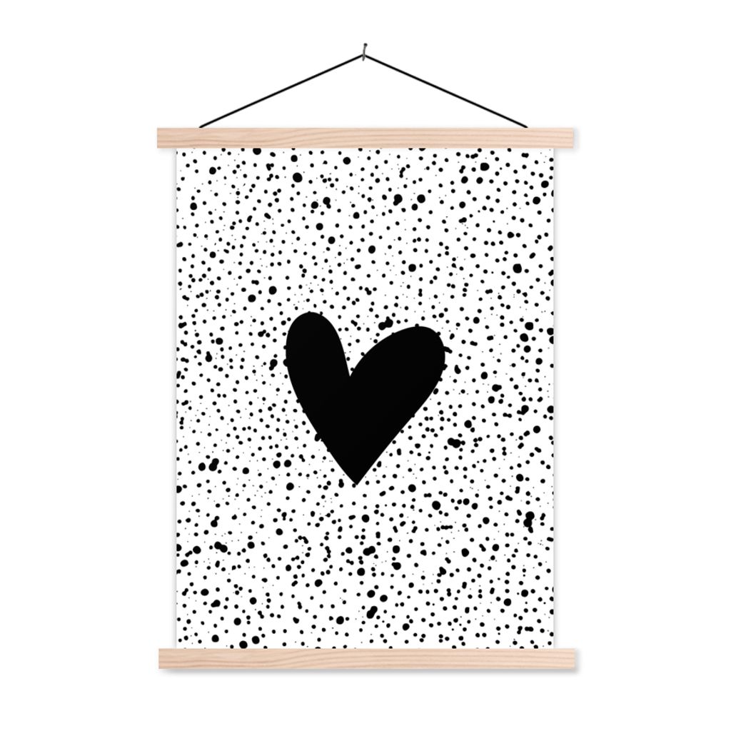 MuchoWow Textilposter Herz - Design - Weiß 60x80 cm mit holzfarbenen Rahmen - Wandbild