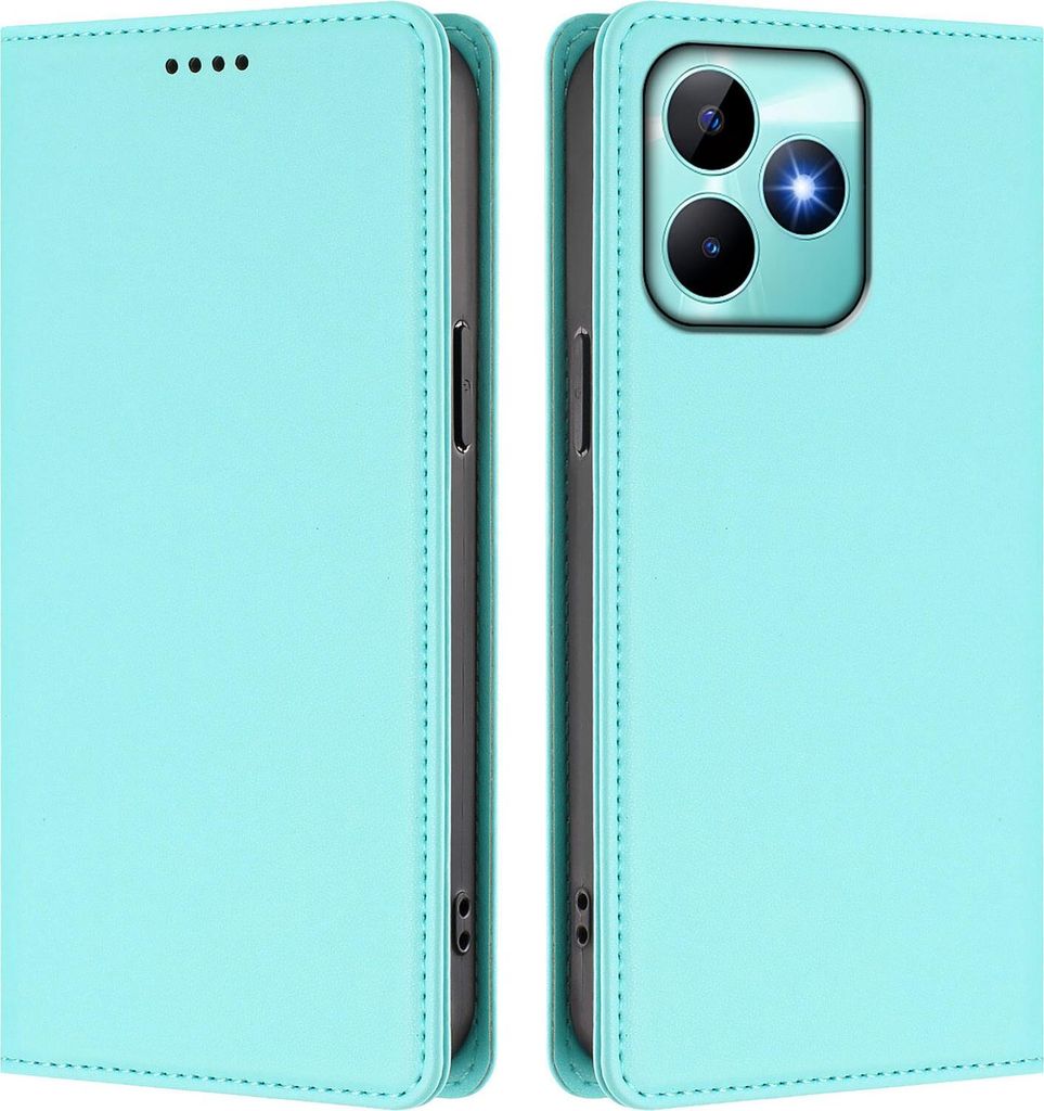 Handyhülle für Realme C53/Realme Note 50, Kunstleder Klapphülle Stoßfeste Magnetische Hülle mit Ständer Türkis