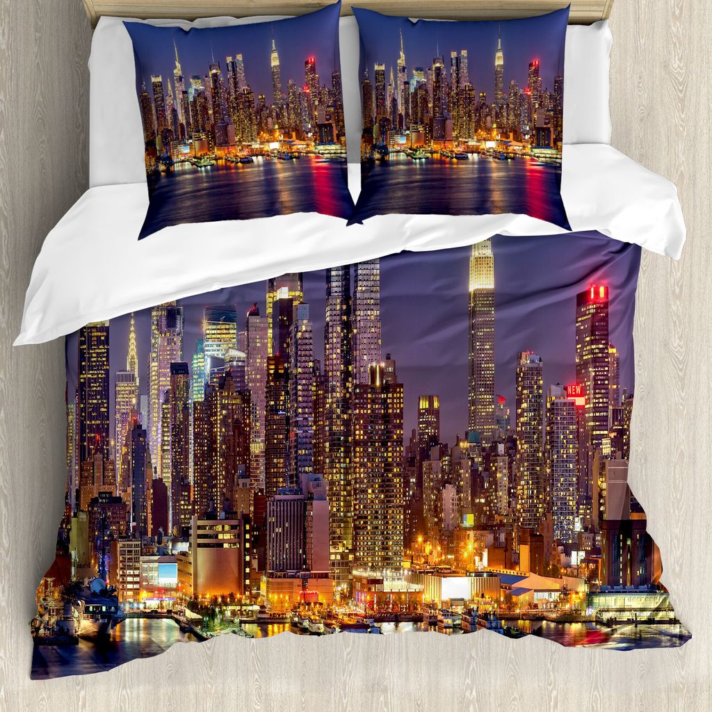 ABAKUHAUS Stadt-Liebe Bettbezug, Urban Life Theme, Milbensicher Allergiker geeignet mit Kissenbezügen, 155 cm x 220 cm - 80 x 80 cm, Mehrfarbig