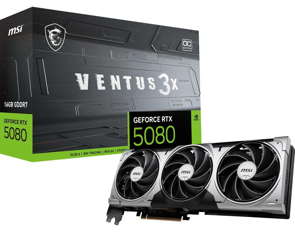 MSI GeForce RTX 5080 16G Ventus 3X OC, 16384 MB GDDR7 Immagine del prodotto 