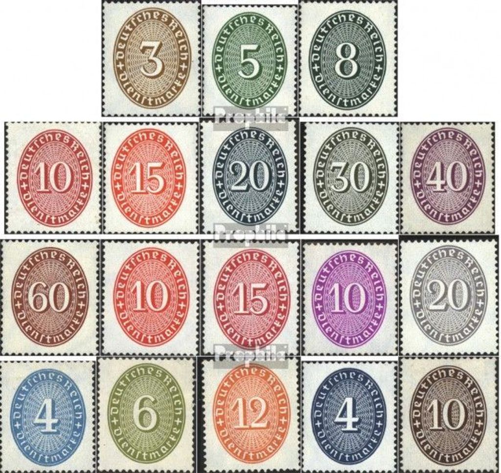 Briefmarken Deutsches Reich 1927 Mi D114-D131 (kompl.Ausg.) gestempelt Ziffern im Oval