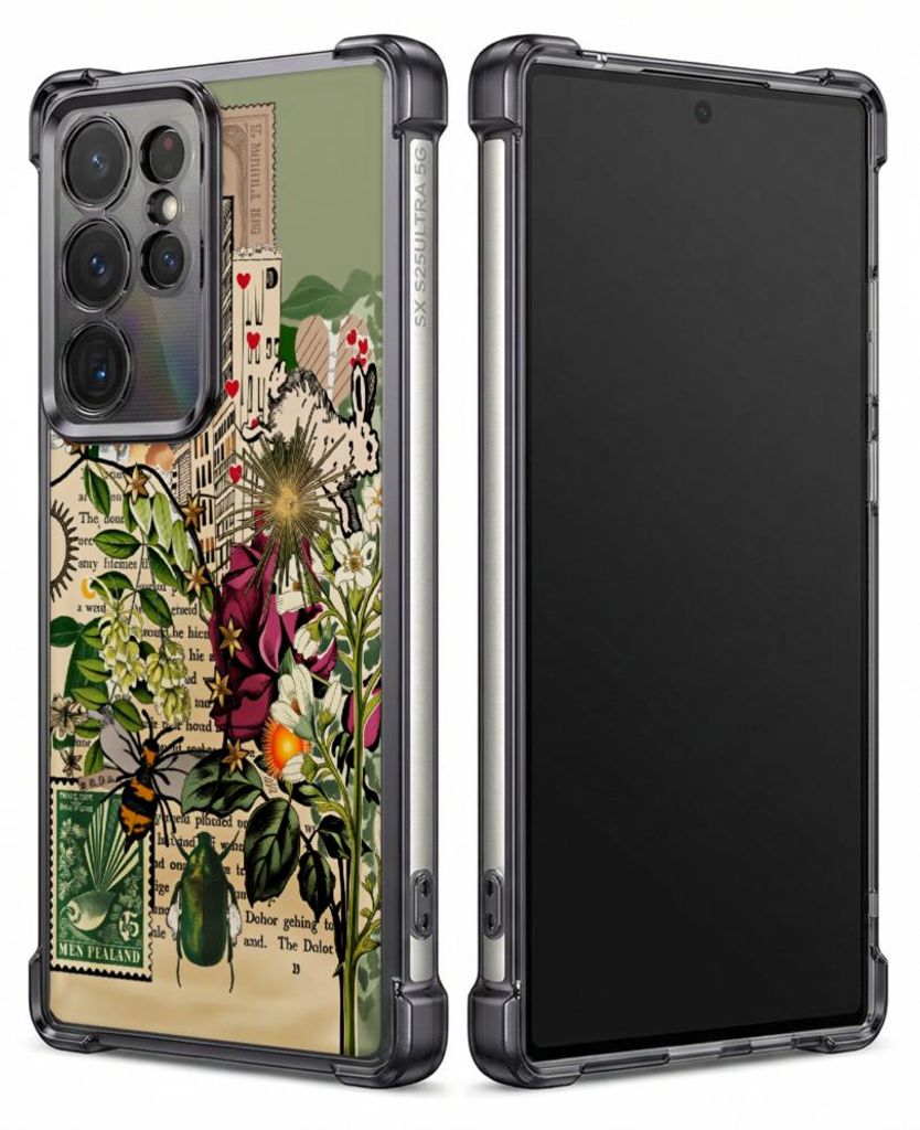 Personalisierte Hülle mit Bild für Samsung Galaxy S24 FE Elektroplattiert TPU Stoßdämpfer Handyhülle mit Florales, botanisches Vintage-Insekte...