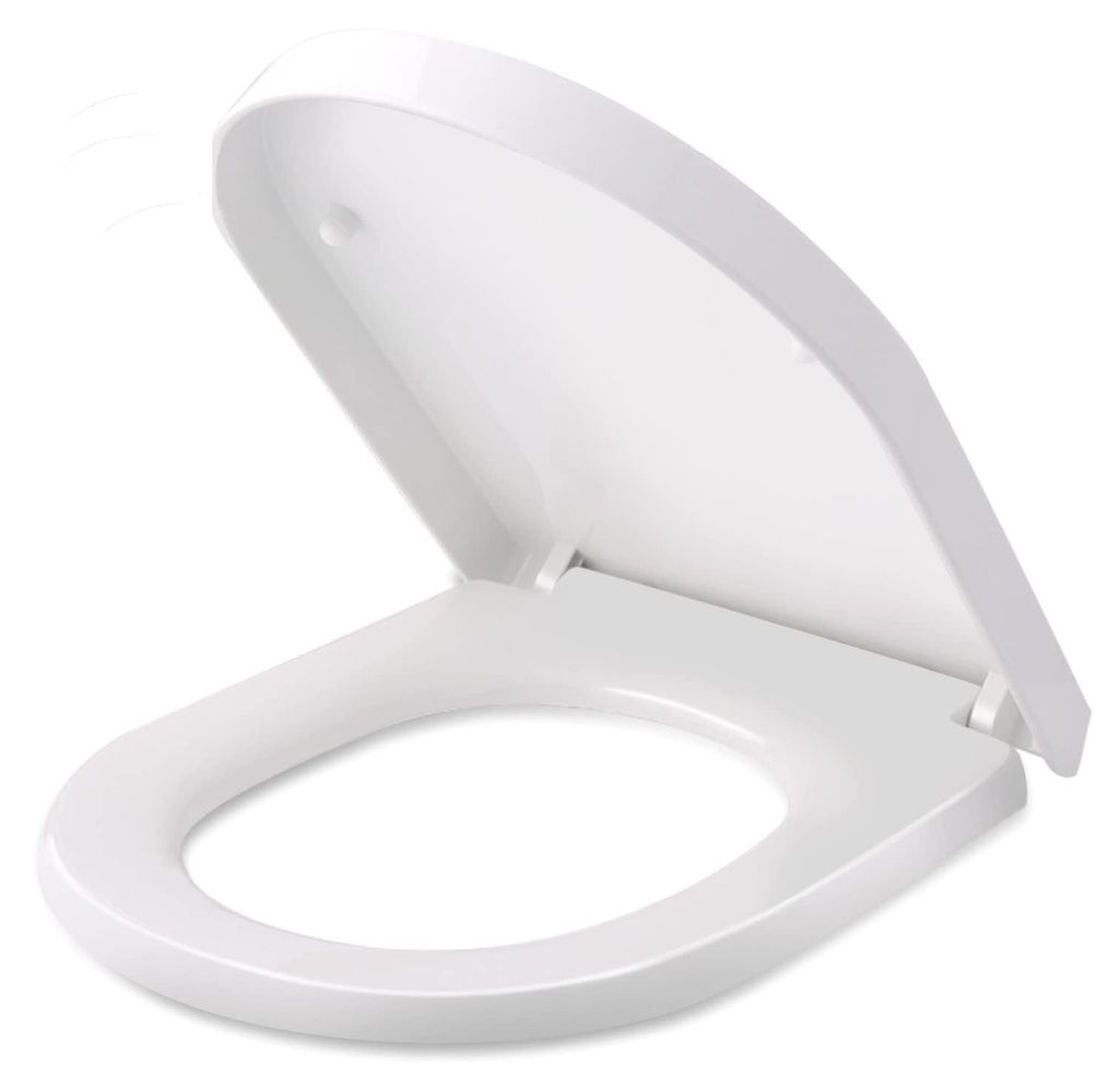 Himimi Toilettendeckel, WC Sitz mit Absenkautomatik, Toilettensitz D-Form mit Einstellbares Edelstahlscharnier, Antibakterielle PP Klobrille