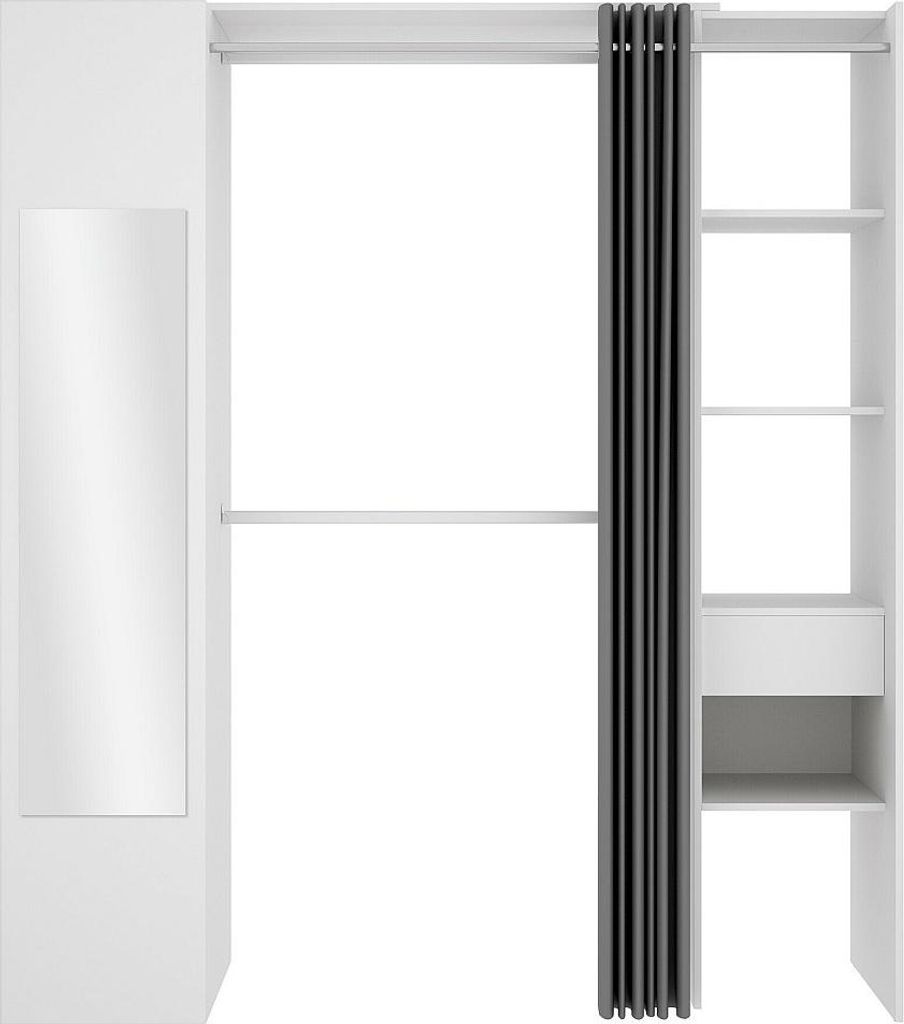 Garderobe mit Vorhang und 1 Tür - Mit Spiegel - Länge 177 Produktbild 