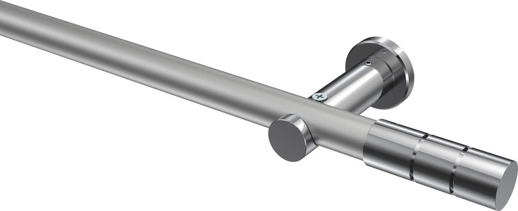 Interdeco Gardinenstange / Vorhangstange Silbergrau / Chrom, Typ Platon Elanto (Rillenzylinder) ohne Ringe, 20 mm Ø 1-läufig, 540 cm