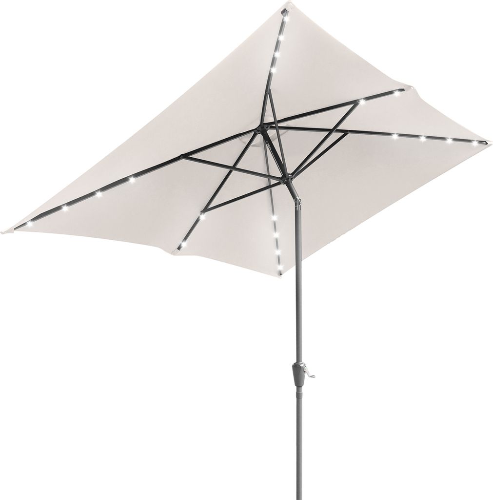 Clanmacy Sonnenschirm Rechteckig,Kurbel Knickbar Eisen Balkonschirm Marktschirm,neigbar,2 x 3m,LED,Beige
