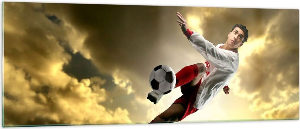 Bilder auf glas - Ball Junge Fußball Training - 140x50cm - Glasbilder - Wandbilder - Kunstdruck - zum Aufhängen bereit - Wanddekoration aus Glas ...