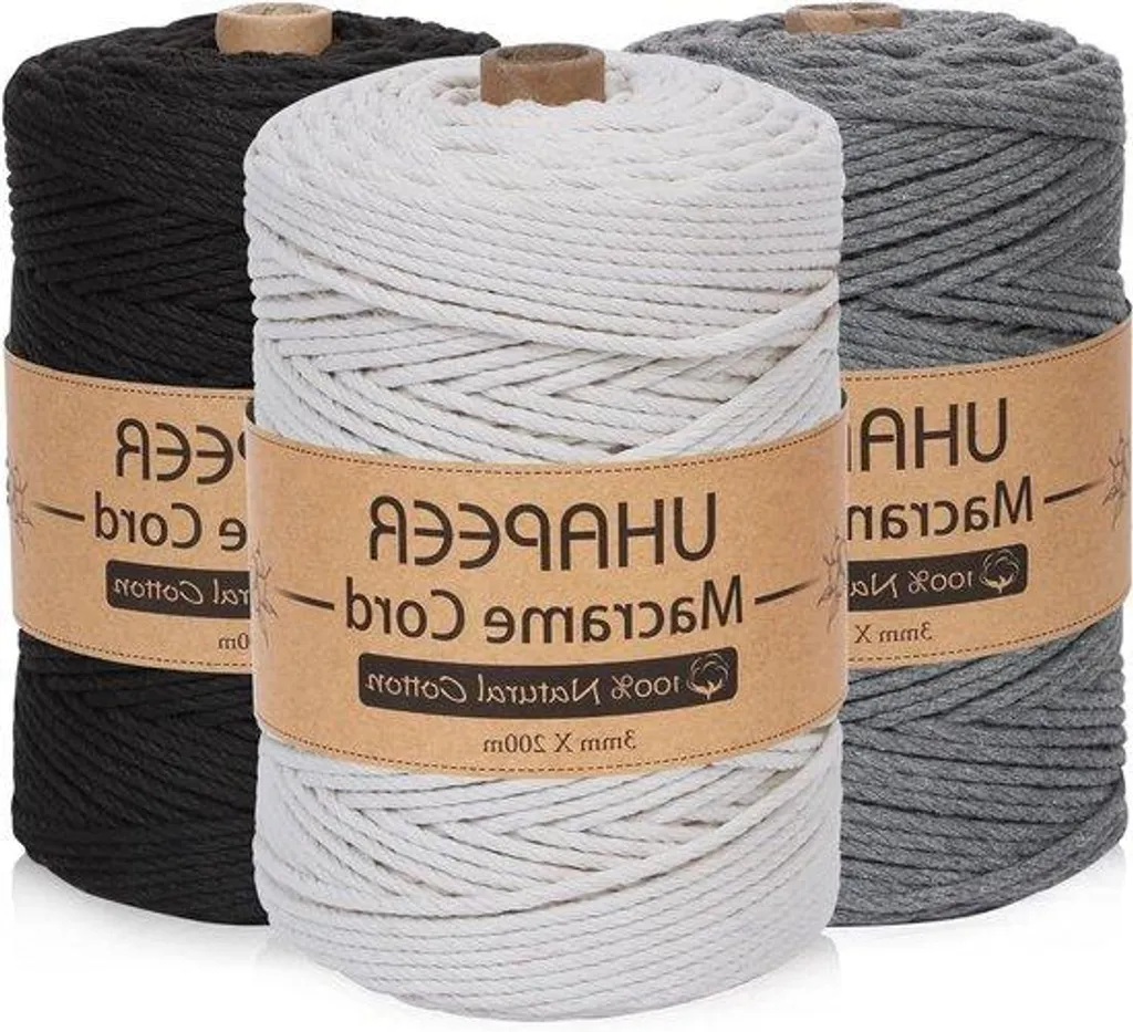 Cordon macramé 3mm noir 4 brins anti-effilochage pour DIY 200m