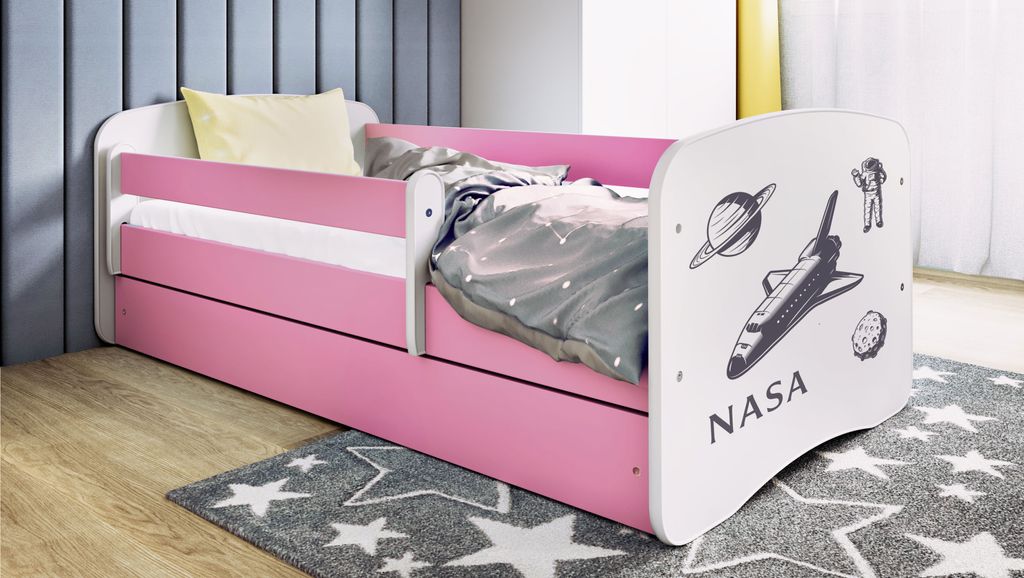 Kinderbett Jugendbett NASA 70x140, 80x160, 80x180 cm - Komplettset mit Matratze, Schublade & Rausfallschutz