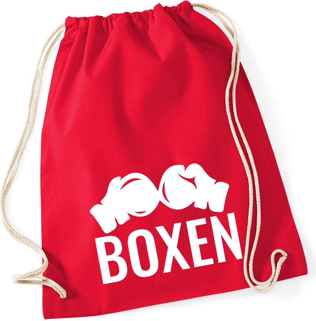 Huuraa Turnbeutel Boxen Boxhandschuhe 12 Liter Classic Red Baumwolle Rucksack Geschenkidee