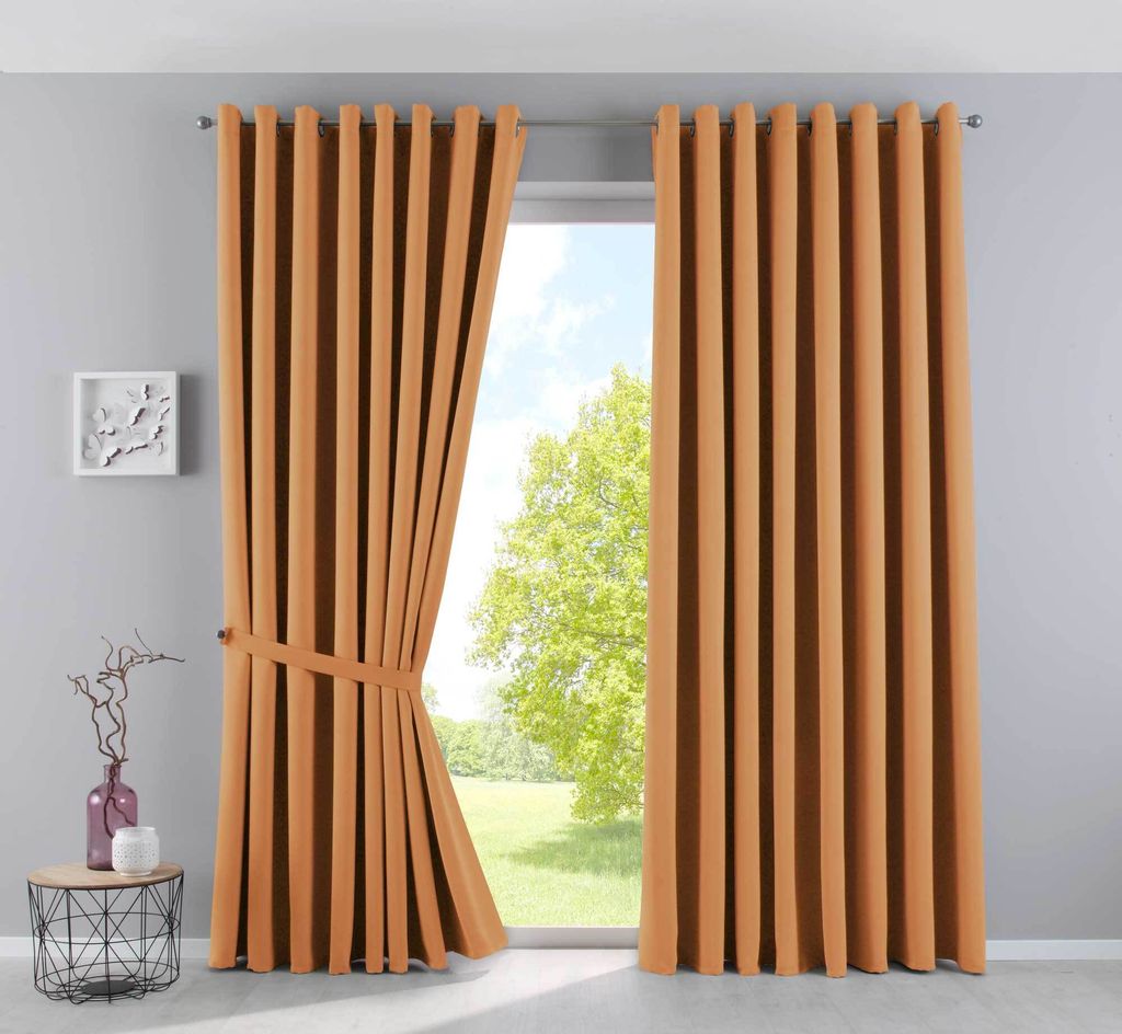 Vorhänge Blickdicht »NewYork« Orange HxB 225x295 cm 2er-Pack Thermo-Gardinen Verdunkelungsvorhang Blackout Ösen schalldämmend UV-Schutz Raffha...