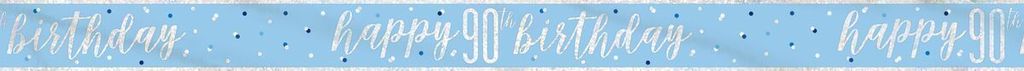 Dekorationsbanner für Geburtstag oder Jubiläum, Zahl 90, blau & silber, ca. 274 cm