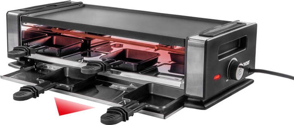 Unold 48730 Raclette Finesse Basic Raclette-Grill inkl. Raclette Rezeptbuch mit 50 Rezepten, für 8 Personen, wendbare Antihaft-Grillplatte 1 200 W