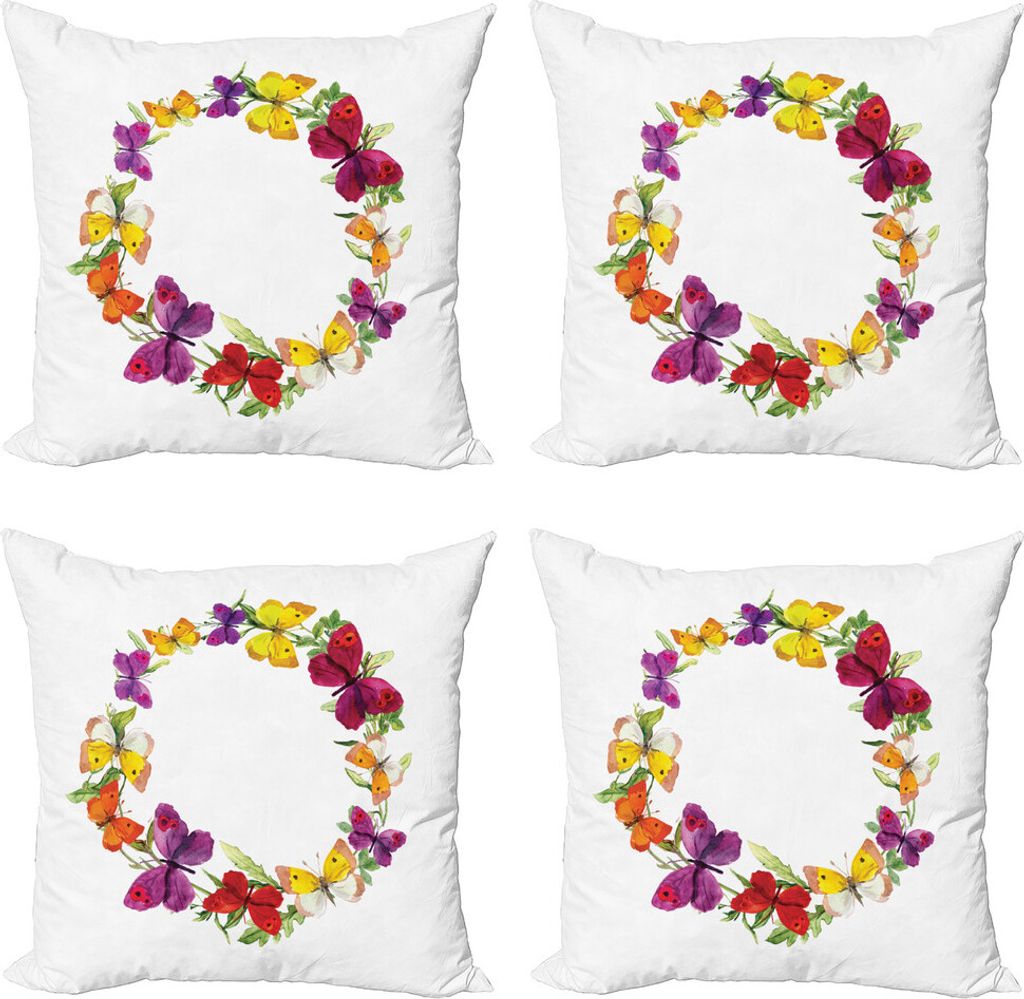 ABAKUHAUS Schmetterling Kissenbezug Set (4 Stück), Schmetterling mit Kräutern, Moderner Doppelseitiger Digitaldruck, 60 cm x 60 cm, Mehrfarbig