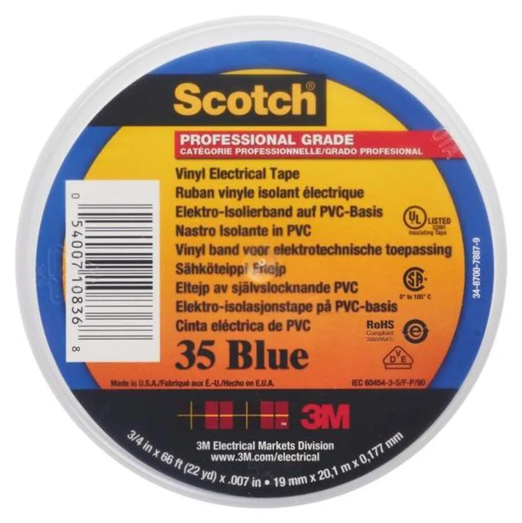 Ruban Isolant Électrique Bleu 3M Scotch 35 pour Marquage et Isolation - 2