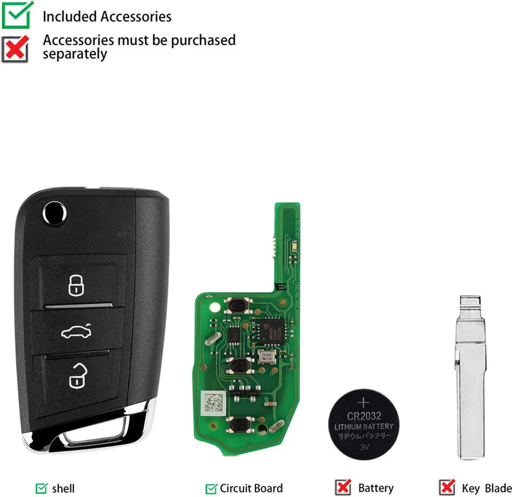 Clé télécommande MQB avec puce ID48 intégrée pour voiture | Lot de 5