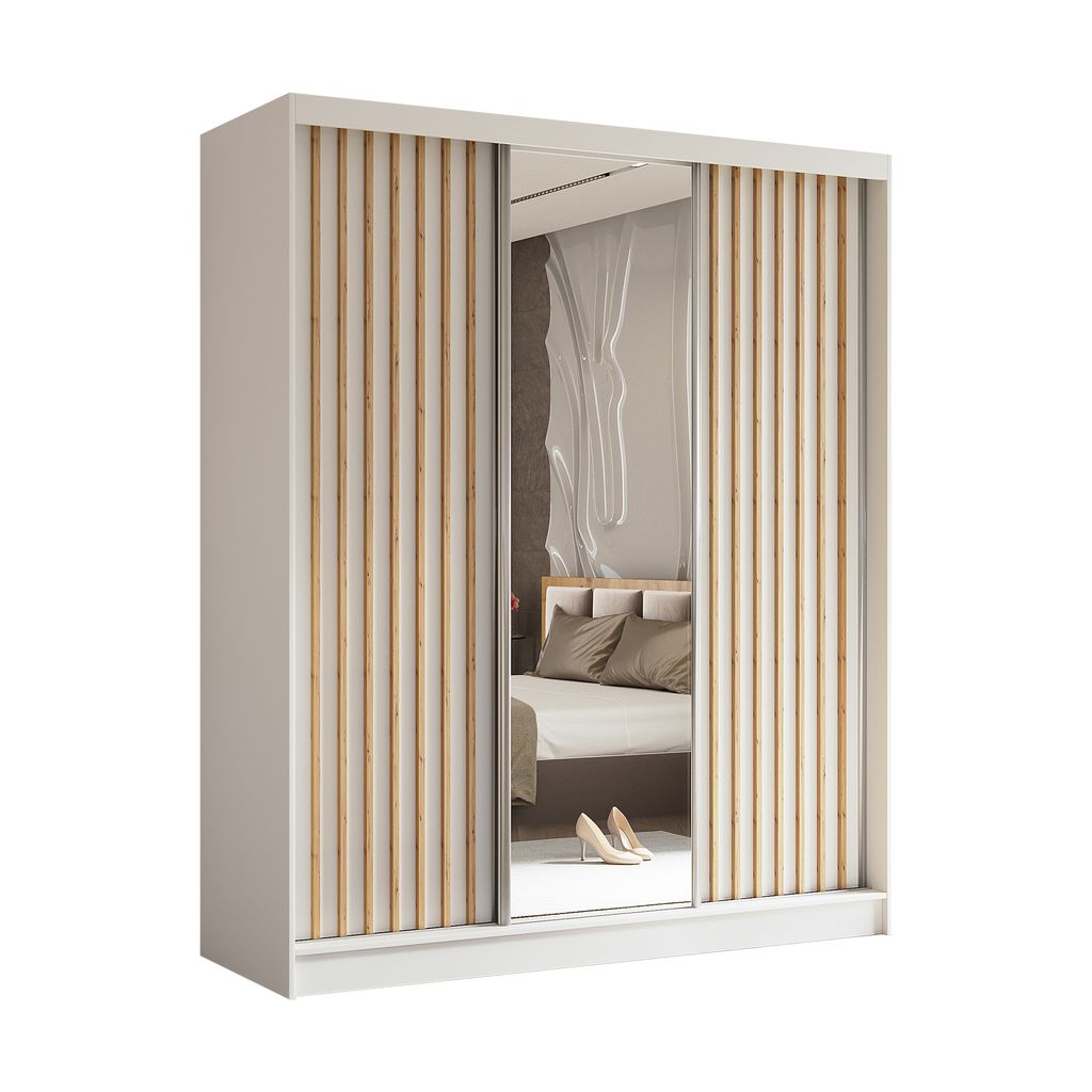 AX LIVING Miroir armoire chambre coulissante Cabinio blanc Image du produit 