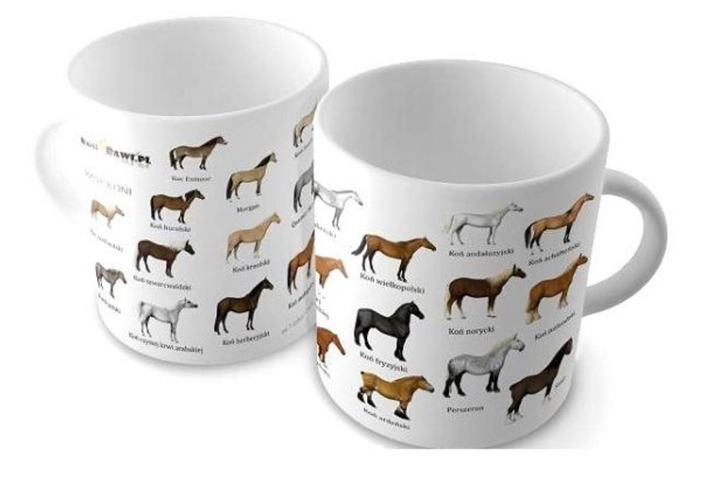 Kindertasse mit originellem Design: Verschiedene Pferderassen abgebildet