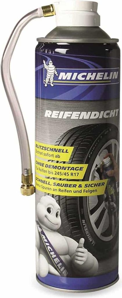 A can of Michelin tire sealant with a hose attachment.