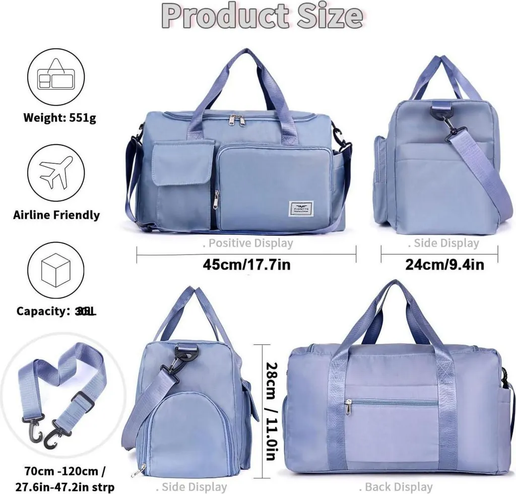 Sac de sport bleu 35L imperméable avec compartiment humide et baskets - 2