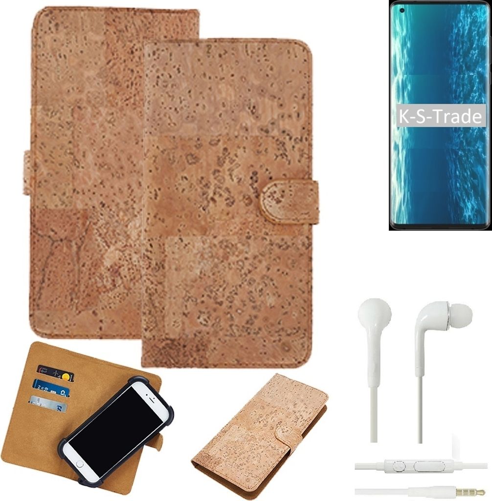 K-S-Trade Hülle kompatibel mit Motorola Edge + in ear Kopfhörer Kork Handyhülle Cover Schutzhülle TPU Case Bumper in Hellbraun, (1x)