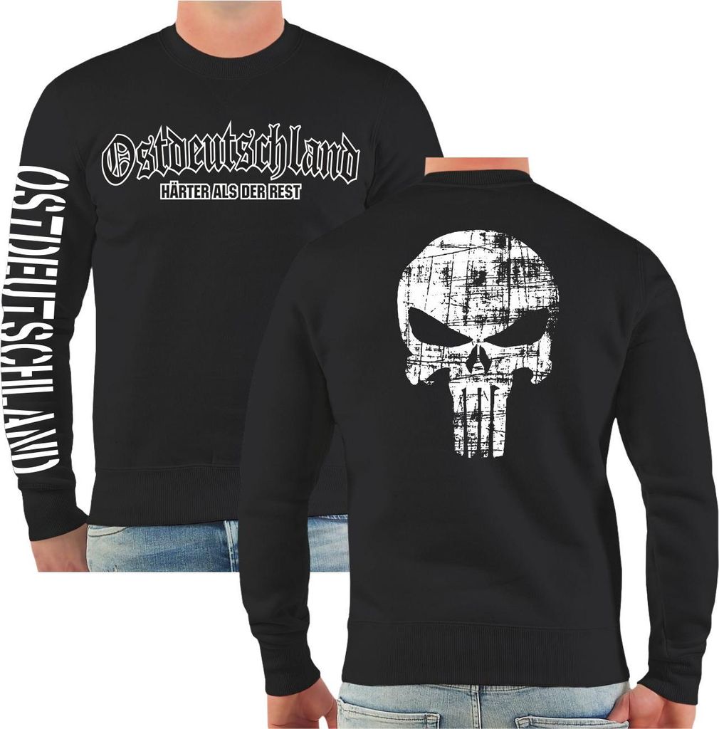Herren Sweatshirt Ostdeutschland mit Rückendruck Totenkopf