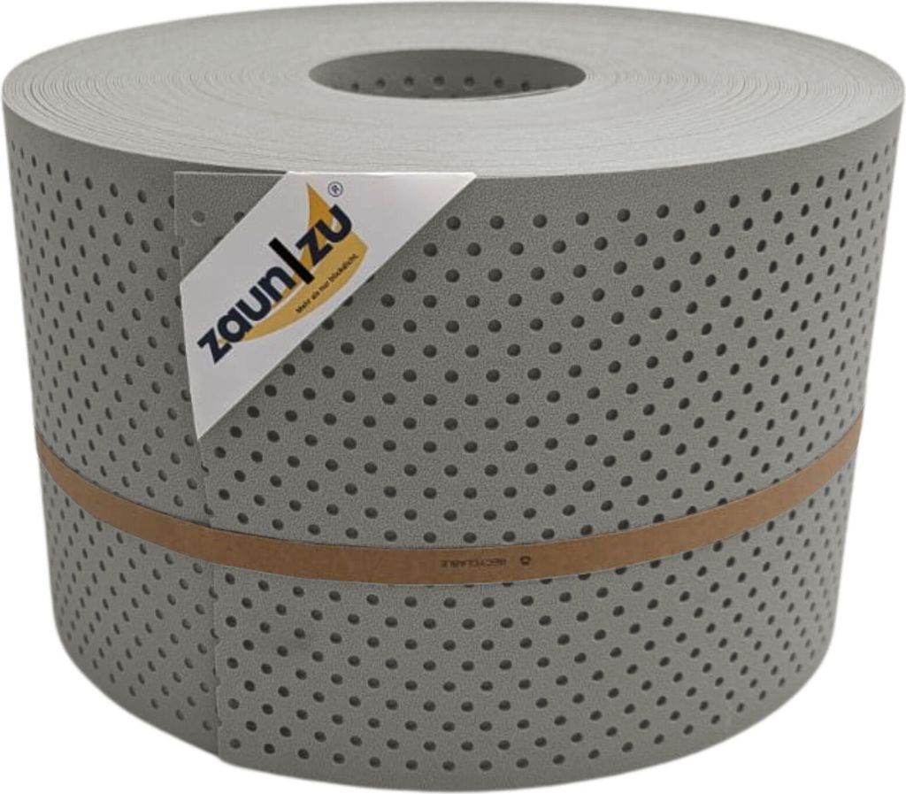 Doppelstab Sichtschutz zaun|zu PREMIUM gelocht 15% Streifen PP Zaunblende Steingrau 50m