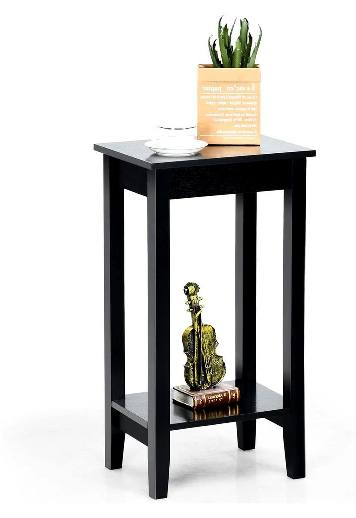 Beistelltisch 74 cm hoch, Telefontisch mit Ablage, Massivholztisch für Wohnzimmer, Schlafzimmer, Flur, 39,5 x 29,5 x 74 cm, Vintage (Schwarz)