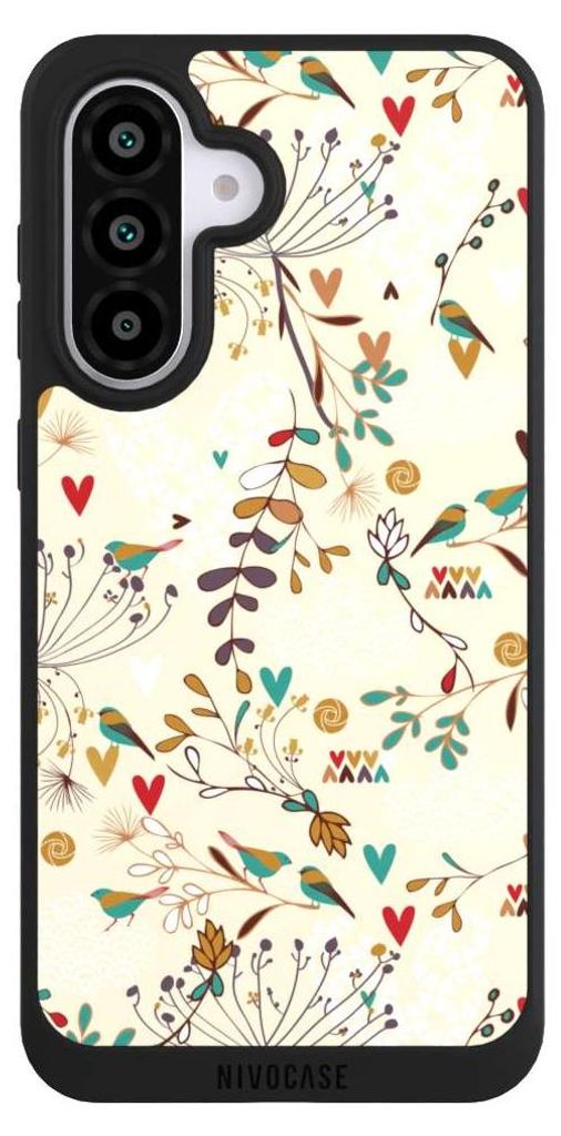 NIVOCASE Handyhülle für Samsung Galaxy A56 5G Hülle NIVOpure Case Schwarz Blumen Retro Vogel