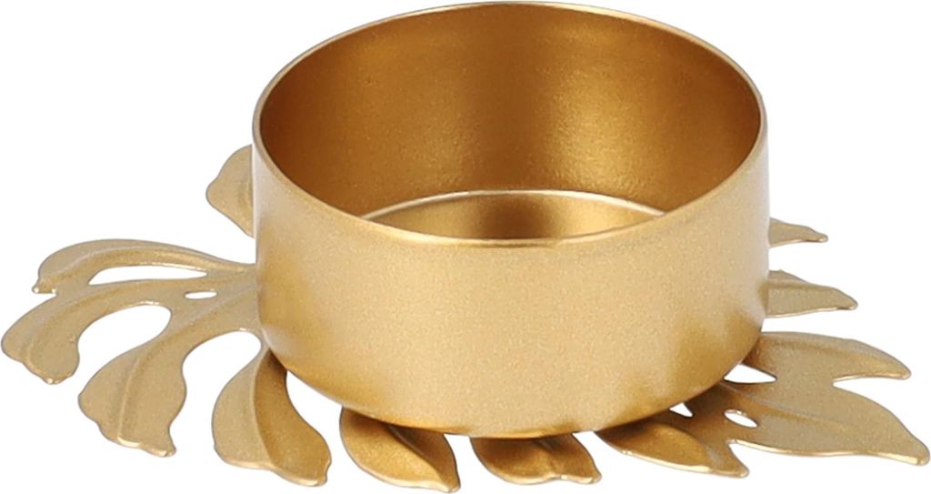 QUVIO Wachskerzenhalter - Blatt - Teelichthalter - Kerzenhalter - Wohnaccessoires - Dekoratives Zubehör - 8 x 6 x 2 cm - Metall - Gold