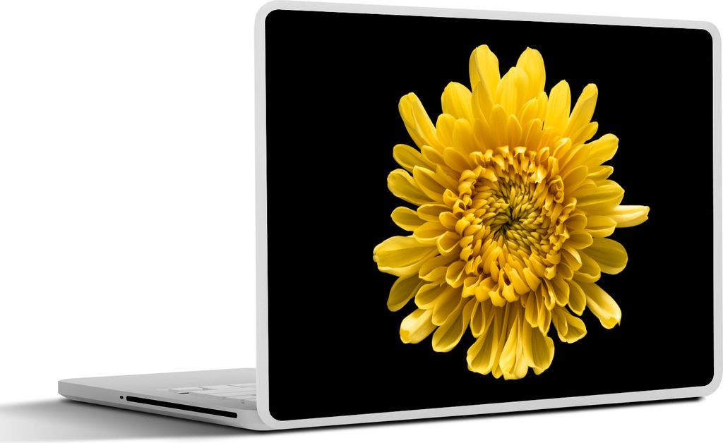MuchoWow Laptop Aufkleber Sticker Cover Eine gelbe Chrysantheme auf schwarzem Hintergrund 32.5x23.5 cm - Sticker für Laptop - Selbstklebend