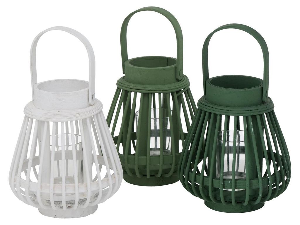 Windlicht Ilvie Bambus Glas grün/weiß H 16cm Stückpreis