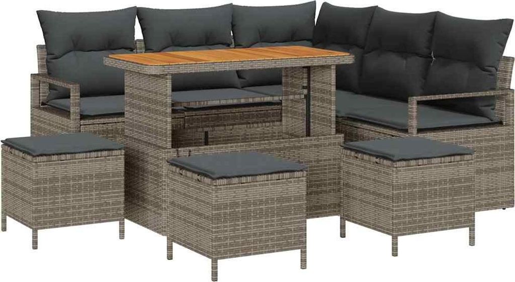 vidaXL Garten-Sofa-Set mit Kissen mit Speicher 9 pcs Grau