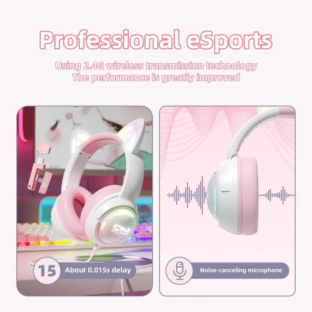 Micro-casque gamer over-ear rose blanc INF compatible PC et mobile - 6