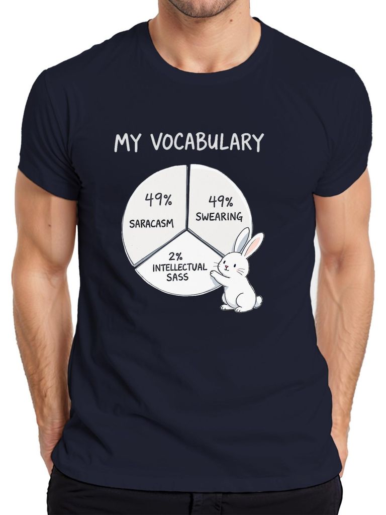 My Vocabulary 49% Sarcasm 49% Swearing 2% Intellectual Sass Bunny Herren T-Shirt, Navy, M
