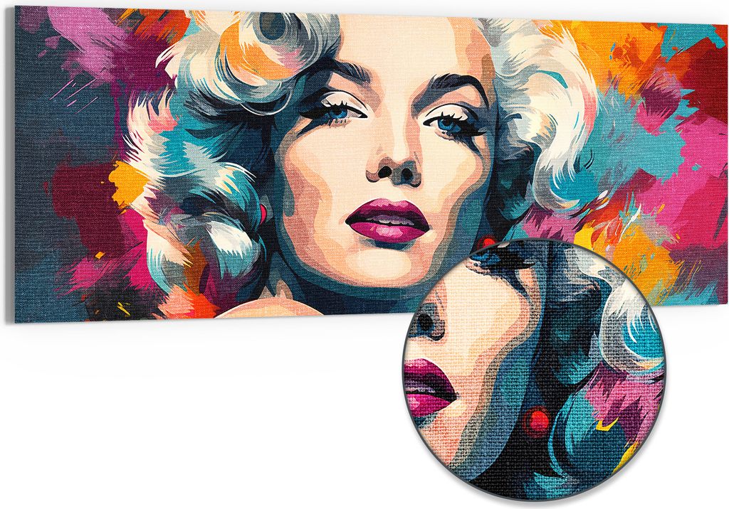 DEQORI Hybrid Leinwand Bild 125x50 cm 'Diva im Farbenrausch' Wandbild Glas flach modern
