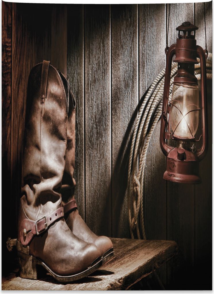 Abakuhaus Western Wandteppich, Vintage Cowboy-Bank aus Weiches Mikrofaser Stoff Kein Verblassen Klare Farben Waschbar, 110 x 150 cm, Braun