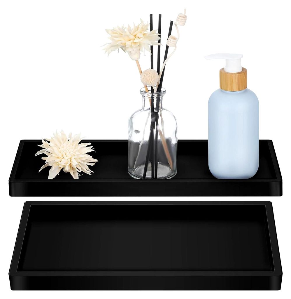 2 Stück Silikonablagen Schwarz für Badezimmer und Küchentheke Rutschfeste Kosmetik- und Parfümtabletts mit Sanfter Oberfläche für Badaccessoires