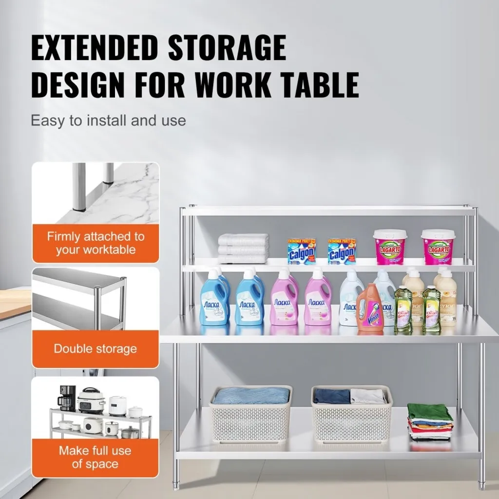 Surétagère double inox robuste 1829mm pour poste de travail