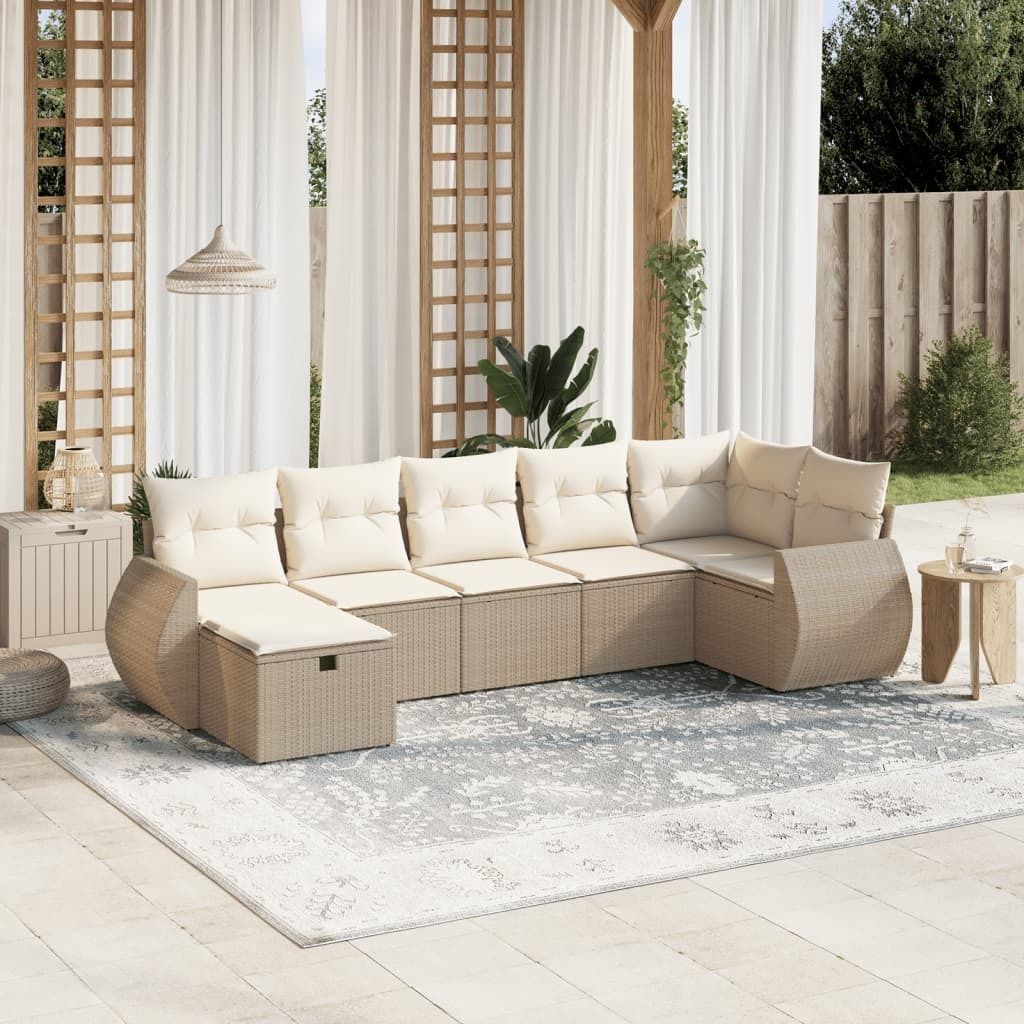 7-tlg. Garten-Sofagarnitur - mit Kissen Beige Poly Rattan - Gartenmöbelset 3264124