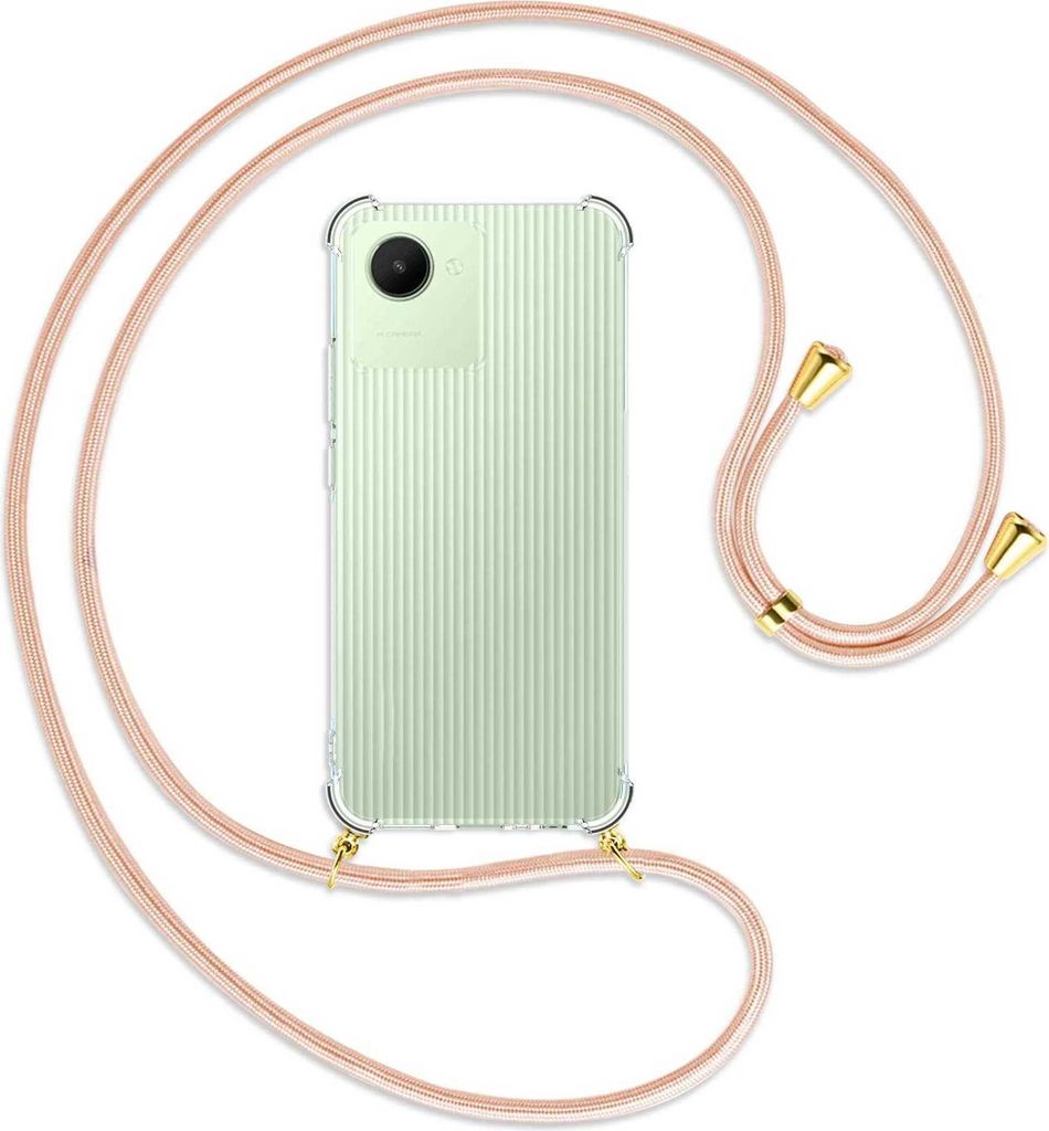 Handykette Backcover-Schutzhülle mit Band (Metall goldfarben) für Realme C30, Narzo 50i Prime - rose peach