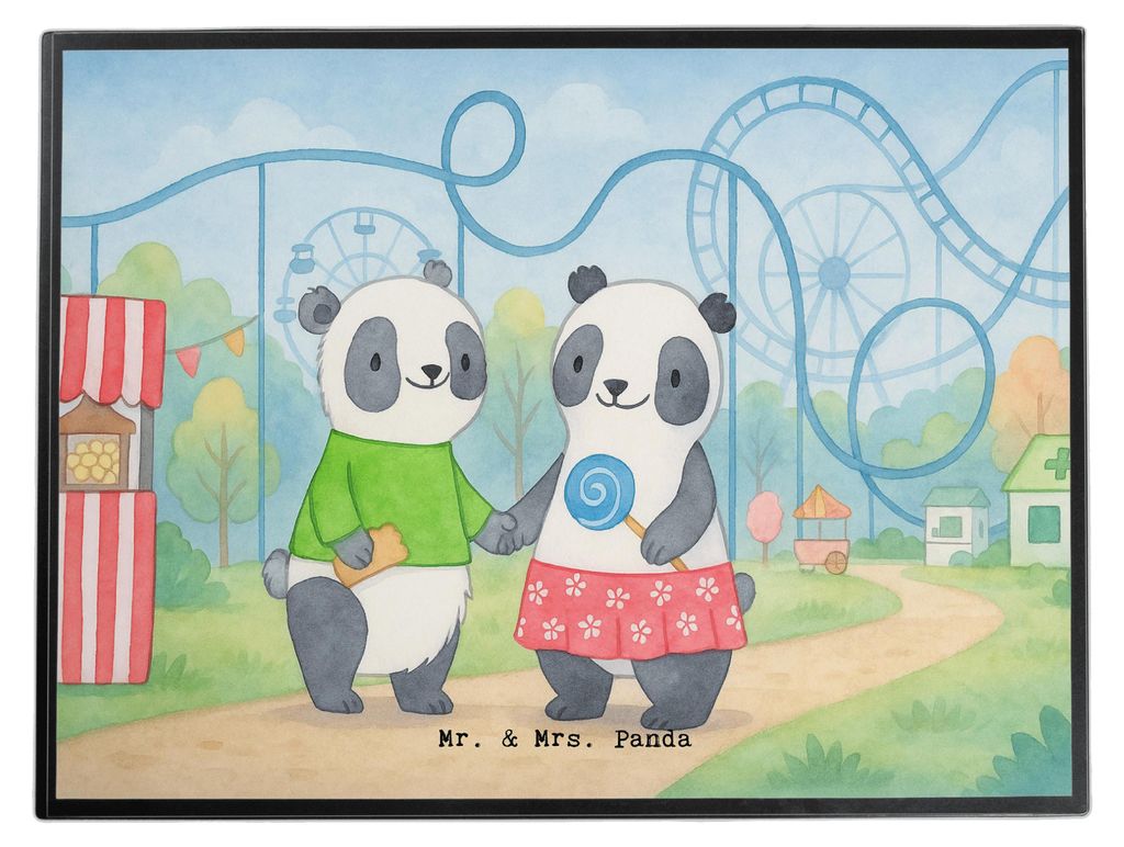 Mr. & Mrs. Panda schreibtischunterlage Pandas Freizeitpark besuchen Design - Weiß - Geschenk, Achterbahn fahren, schreibtischunterlagen, schreibti...