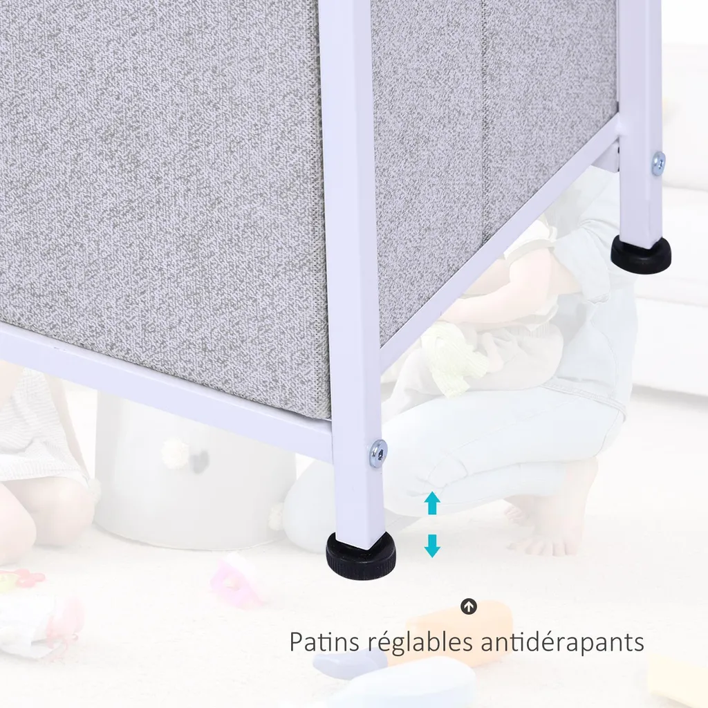 HOMCOM Commode de Rangement 5 Tiroirs 100x30x54cm Acier Blanc et Gris