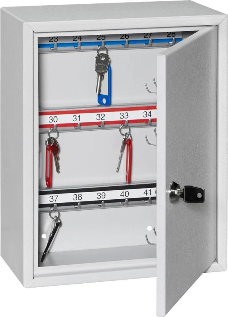 Armoire à clés murale pour 42 clés en acier gris avec serrure cylindre