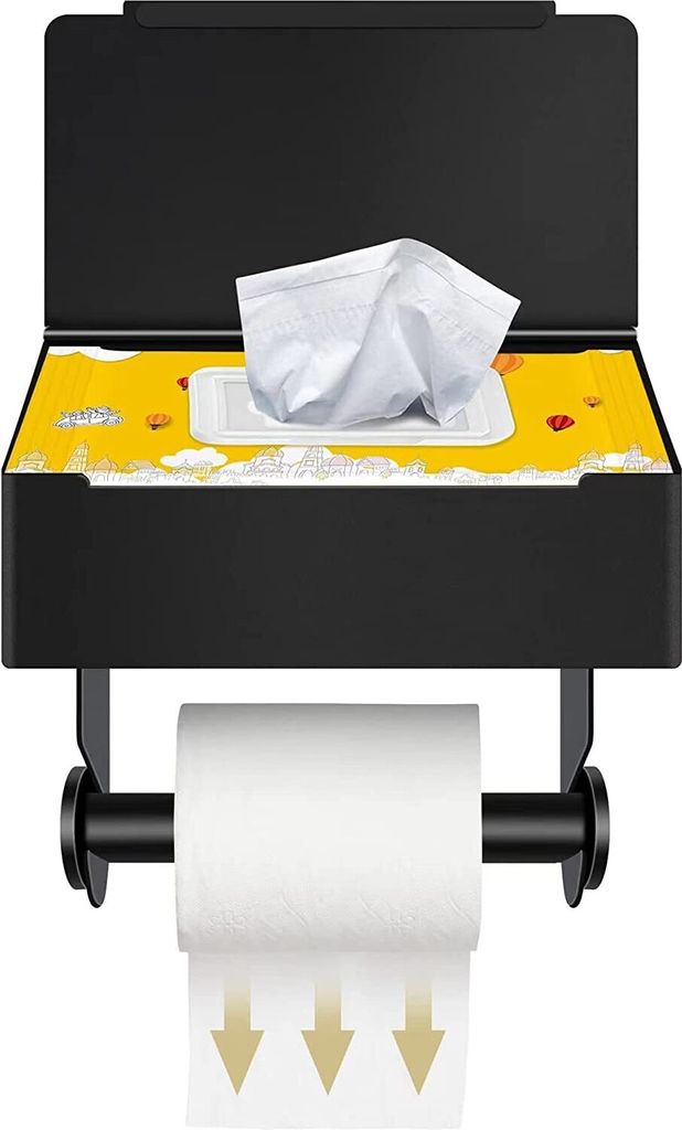 Kosmetiktuchbox Edelstahl Toilettenpapierhalter, Taschentuchbox mit Taschentuchhalter, Feuchttücherbox mit Deckel, Taschentuchspender Schwarz