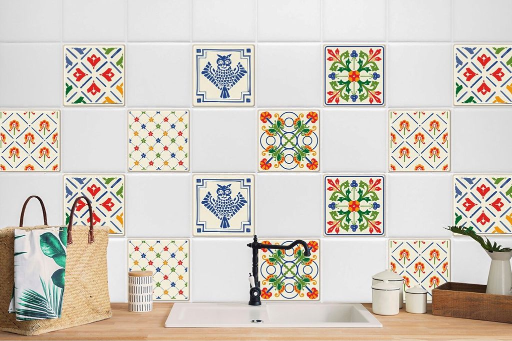 24 Stück Laminierter Set mit für Fliesen Für Bad Küche Fließen Klebefolie Volksdekoration 15 x 15 cm