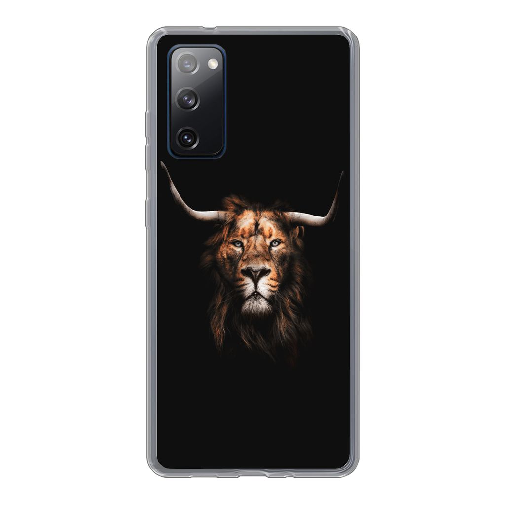 MuchoWow Handyhülle Schutzhülle Hülle für Samsung Galaxy S20 FE Löwe - Horn - Schwarz Silikon Softcase Handy Hülle - Abdeckung